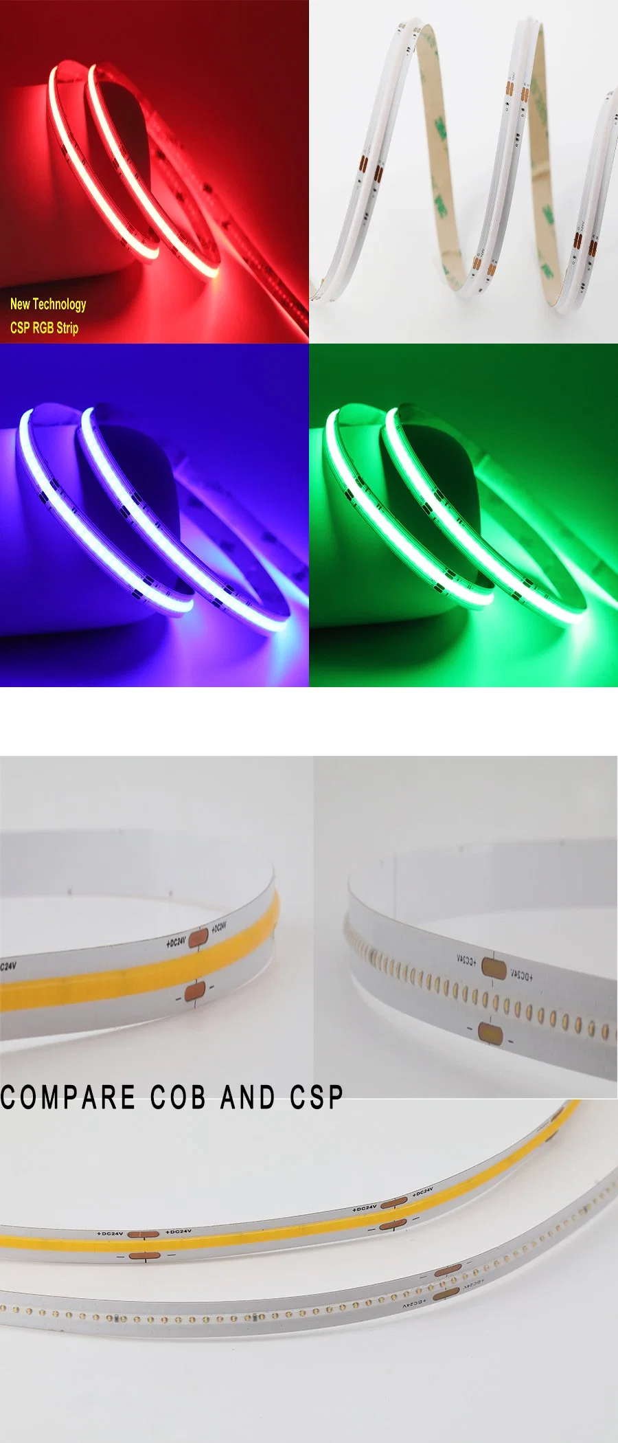 High Brightness Big View Angle DOT Free 24V Flexible Csp RGB LED Strip